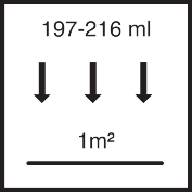 ~ 197 - 216 мл / м² на один рабочий проход