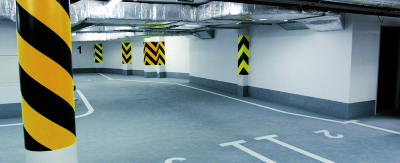 Subterranean garage with markings